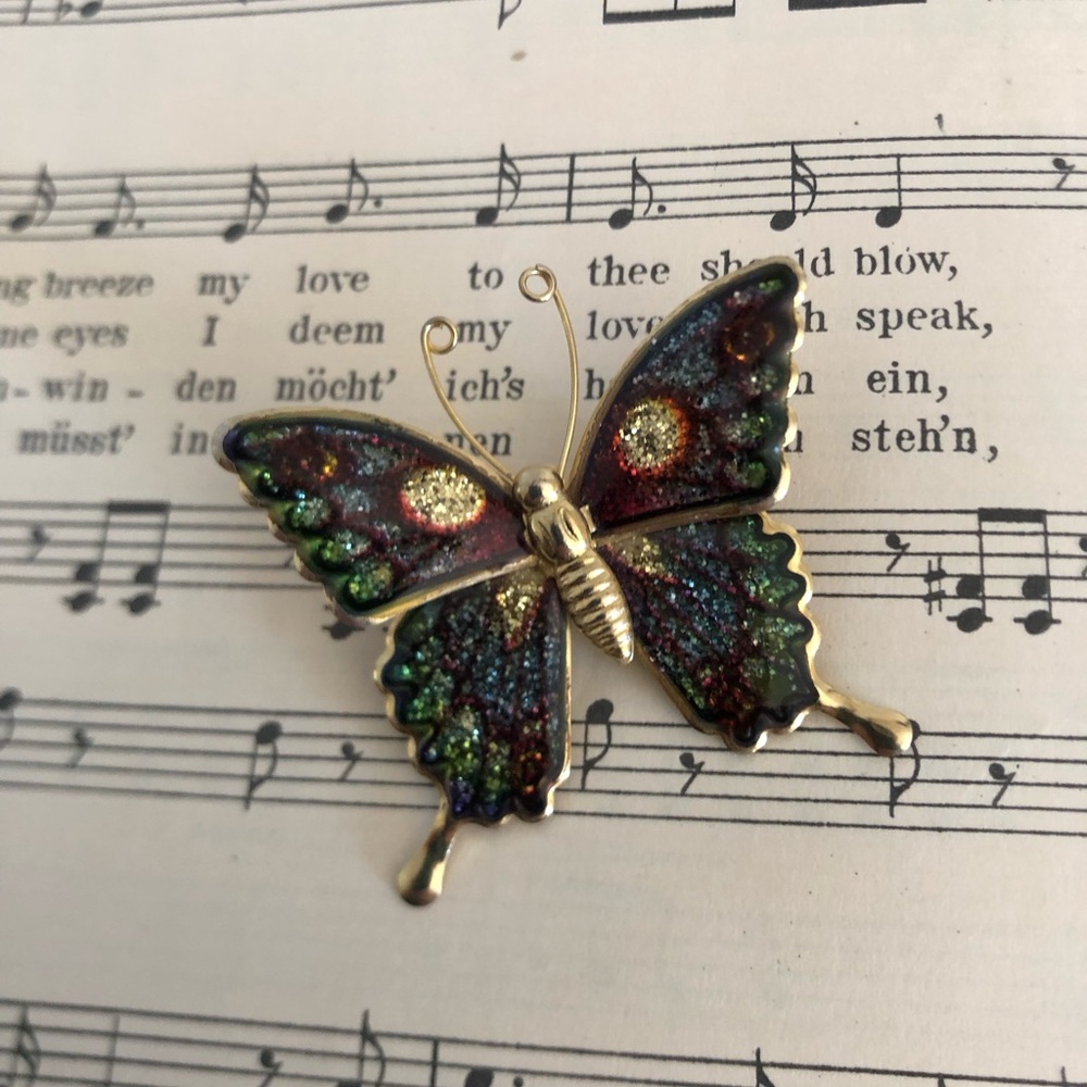 Vtg Multicoloured Enamel Butterfly Brooch